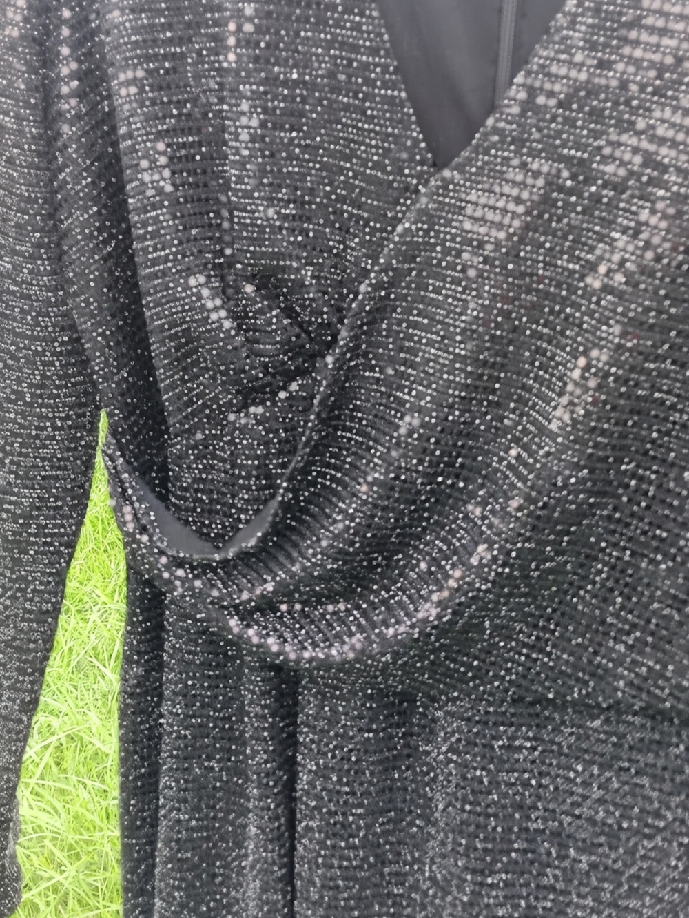 NWT Worthington Black Sequin Faux Wrap Long Sleeve Dress - Size Medium